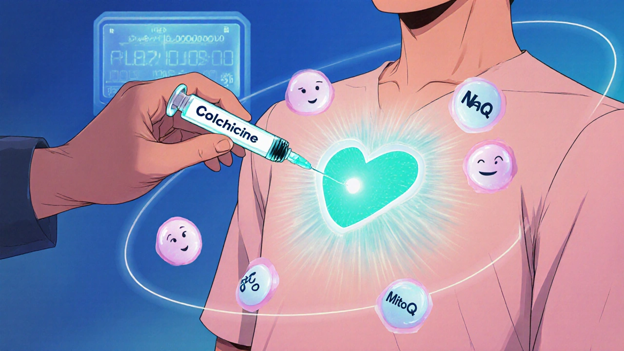 Doctor gives immunotherapy to a patient after heart reperfusion, surrounded by hopeful anime T‑cells.