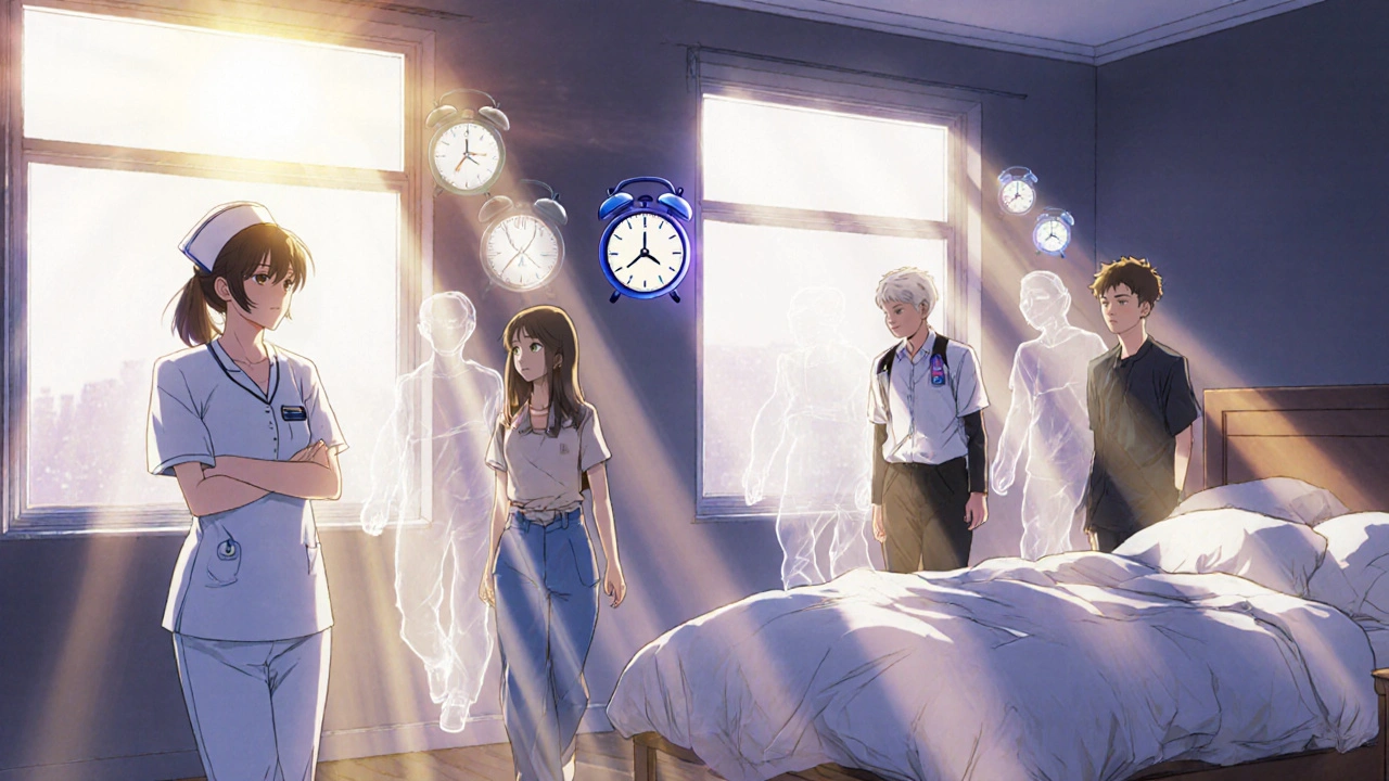 Four people from different walks of life wake up at the same time each morning to sunlight.