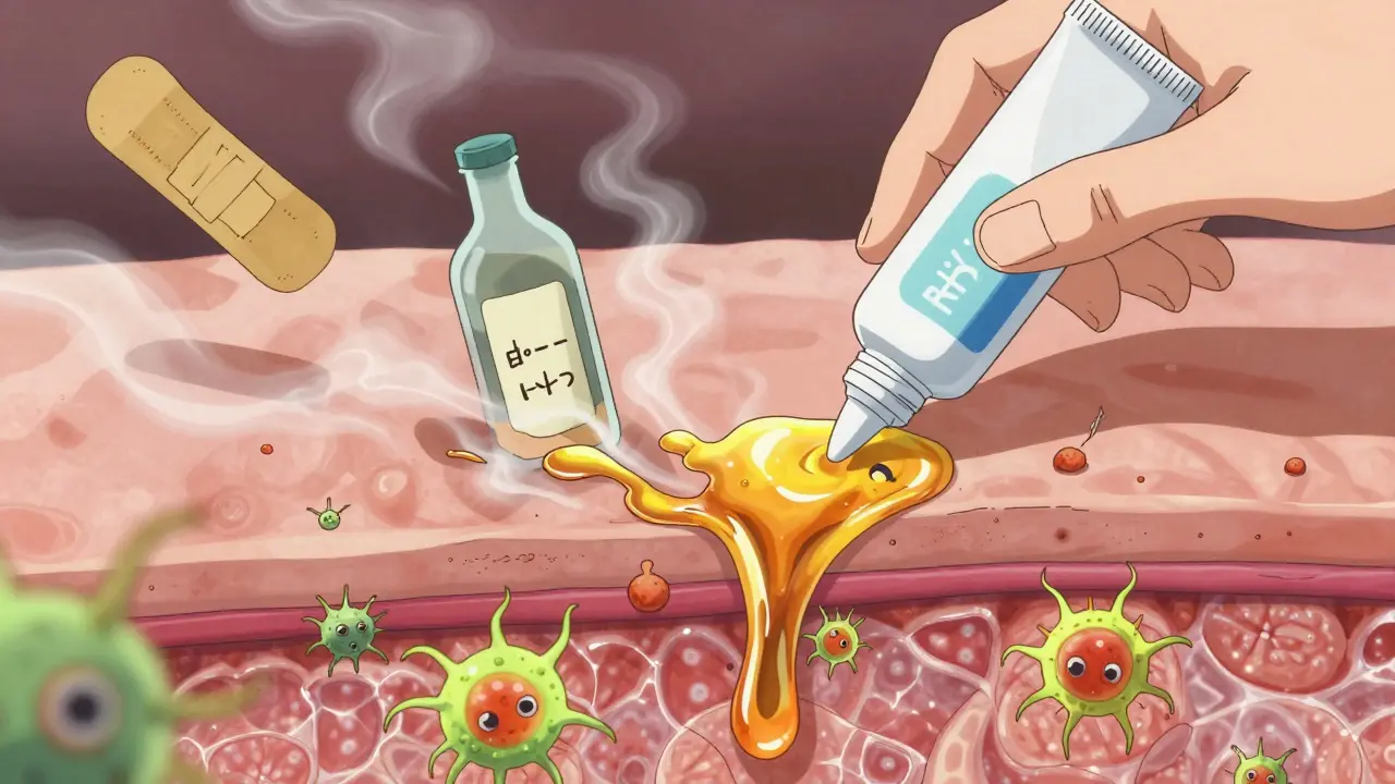 Salicylic acid peeling away a wart as immune cells fight off HPV infection.