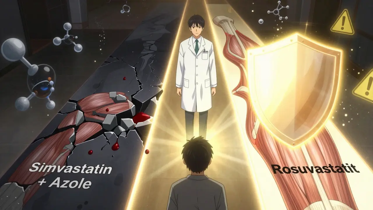 A pharmacist guiding a patient toward a safe statin path amid dangerous alternatives.