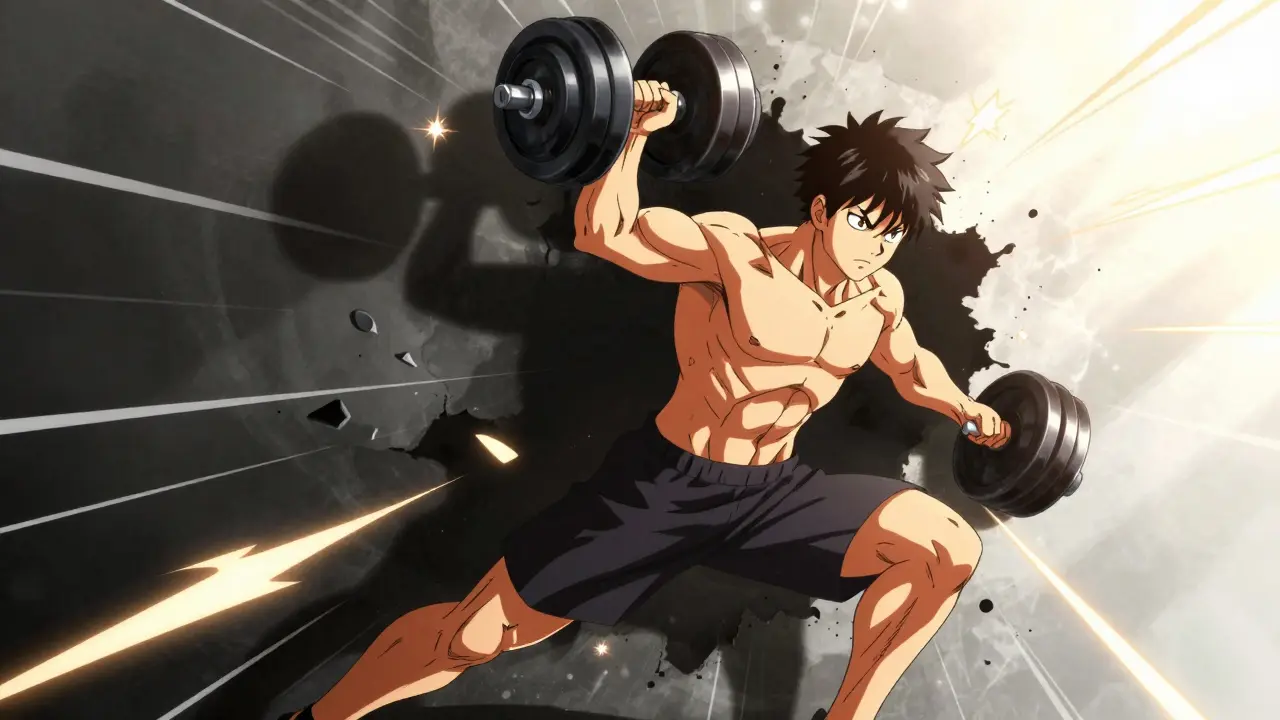 Athlete breaking shadow wall with dynamic training pose.