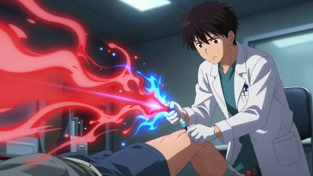 Dramatic anime scene of an epinephrine injection stopping an allergic reaction