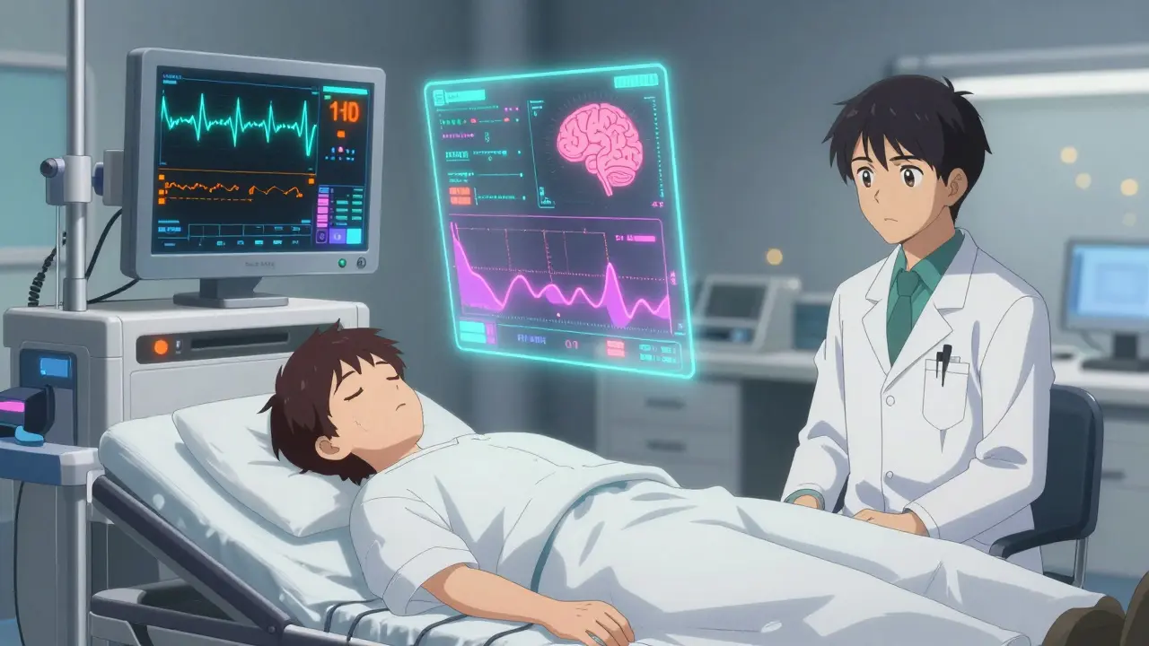 Patient undergoing sleep study with holograms