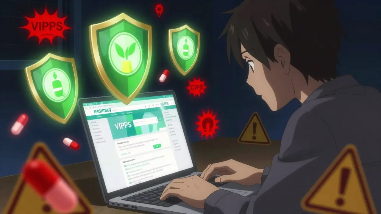 Digital shield protecting user from online pharmacy scam warnings