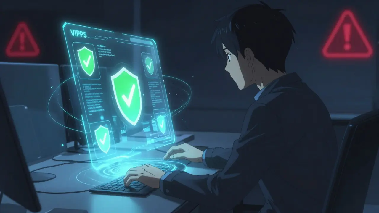 Anime character verifying safe online pharmacy via hologram