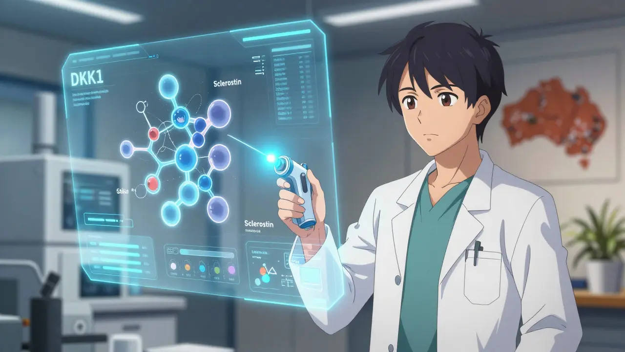 Doctor using futuristic tech to treat bone disease in anime style