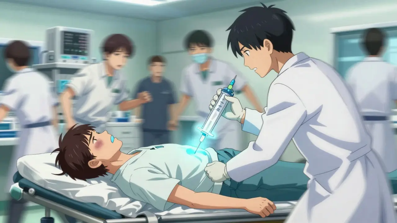 Emergency room staff treating patient, anime style