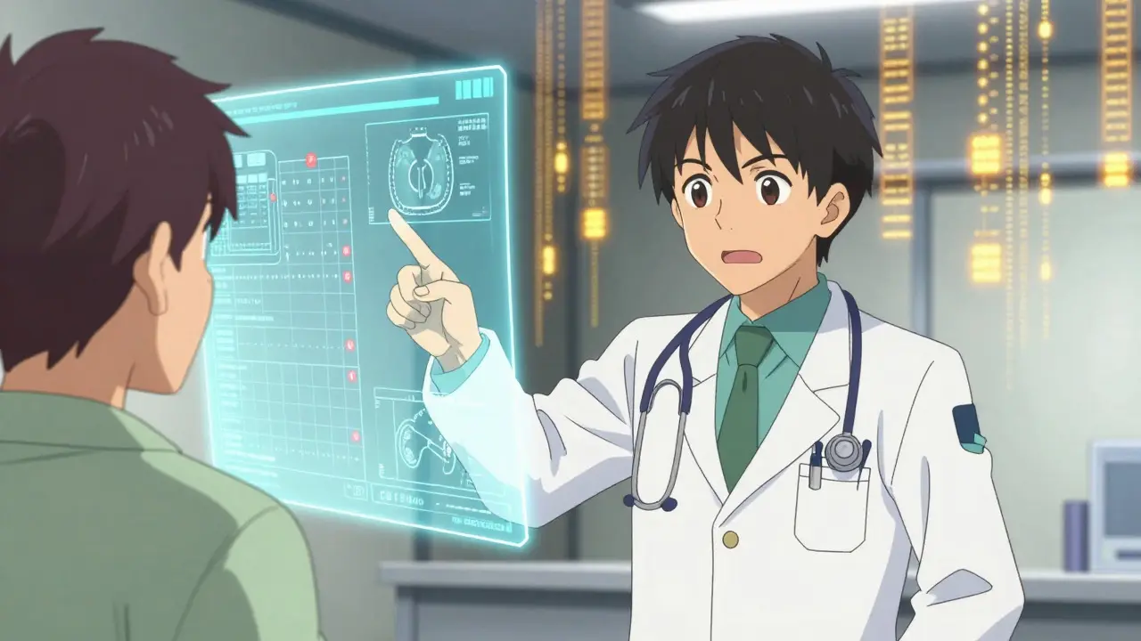 Doctor and patient reviewing medical evidence together